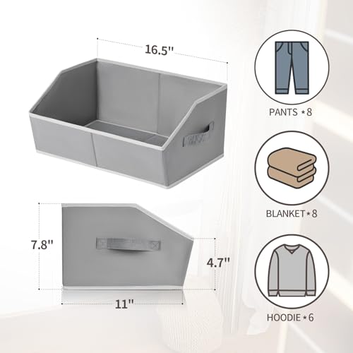 Trapezoid Closet Shelf Organizer - Large Baskets for Organizing, Fabric Storage Cubes for Shelves, Storag Organizers Bins for Clothes, Blankets, 3 Pack, Grey - color: Grey, size: Large -3 Pack