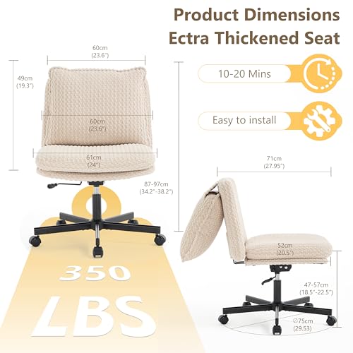 Fizzin Cross Cross Chair Memory Foam Armless with Wheels Home Office Beige - color: Beige