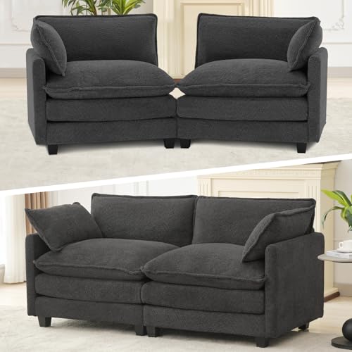ROWHY 78" Cloud Loveseat Couch, Oversized Modern Modular Sectional Love Seat Couches, Comfy 2-Seater Deep Seat couches with 2 Throw Pillow for Small Spaces, Bedroom Apartment, Chenille Dark Grey | Breathable Fabric - color: Chenille Dark Grey, size: 2 Sea