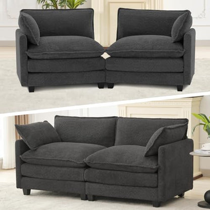ROWHY 78" Cloud Loveseat Couch, Oversized Modern Modular Sectional Love Seat Couches, Comfy 2-Seater Deep Seat couches with 2 Throw Pillow for Small Spaces, Bedroom Apartment, Chenille Dark Grey | Breathable Fabric - color: Chenille Dark Grey, size: 2 Sea
