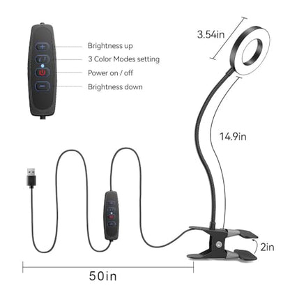 LED Desk Lamp Clip on Light with 3 Color Modes 10 Brightness Ring/Clamp Light 360° Adjustable Neck Dimmable Eye Protection Desk Lamps for Home Office - style: Ring Clip-on Desk Lamp