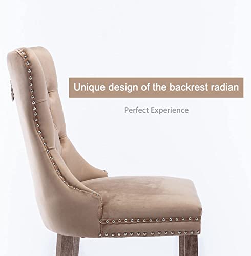 Virabit Velvet Dining Chairs Set - Tufted Upholstered Chairs with Nailhead Back and Ring Pull Trim, Solid Wood for Kitchen/Bedroom/Dining Room (Khaki) - color: Khaki, size: set of 6