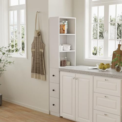 ARTETHYS Tall Slim Bathroom Storage Cabinet with 3 Adjustable Shelves | Free Standing Space Saver Cabinet with 3 Drawers for Living Room, Kitchen, Classic White - color: White