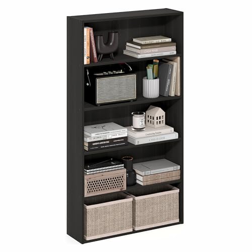 Furinno Basic Book Shelf, 5-Tier Bookshelf, Storage Organizer Bookcase with Open Shelf, 7 x 24 x 44, for Living Room, Bedroom, Home Office, Espresso - color: Espresso, size: 5-Tier, 7 x 24 x 44