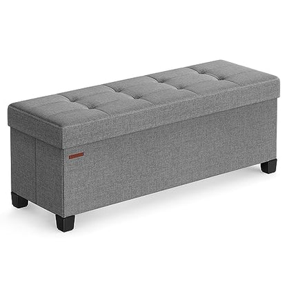 SONGMICS Storage Ottoman Bench, Foldable Foot Rest with Legs | End of Bed Bench, Storage Chest, 43.3 x 15 x 15.8 Inches, Load up to 661.4 lb, Dove Gray, MELISA Collection ULSF018G02 - color: Dove Gray, style: without Flipping Lid