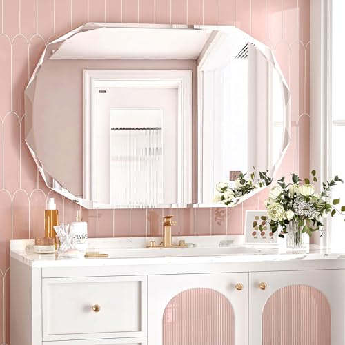 24x36 Inch Bathroom Mirrors for Over Sink, Round Frameless Mirrors for Wall | Beveled Bathroom Mirror, Bathroom Vanity Circle Mirror for Bedroom Living Room Entryway Home Decor - color: Round, size: 36"L x 24"W