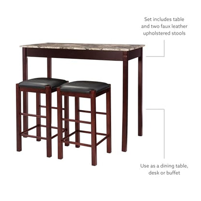 Linon Brown 3-Piece Table Faux Marble Tavern Set, 42" w x 22.25" d x 36" h - color: Brown
