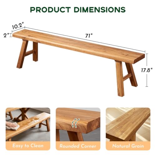 Narrow Entryway Bench Farmhouse Wood End of Bed Bench 20" 32" 39" 47" 55" 63" 71" 79" Sturdy Stable Skinny Long Benchs for Bedroom Hallway Dining Room Porch Easy to Assemble Natural Finish(71") - size: 71"