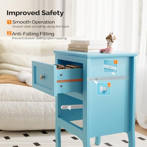Bonnlo Nightstand Set of 2, Nightstands with 2 Drawers, Blue Nightstand, Bed Side Table/Night Stand, Small Nightstands for Bedroom, Small Spaces, College Dorm, Kids’ Room,Living Room, Wood,16W*12D*24H - color: Blue