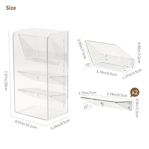 PAVSTINE Medicine Cabinet Organizer with Adjustable Dividers, Clear Vertical Layered Backward Slanting Shelves for Makeup Brush/Lip Gloss/Mascara Storage (3-Tier Slant-Gentle Slant) - size: 3-Tier Slant-Gentle Slant