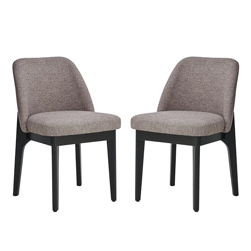 VKNOW Upholstered Wood Dining Chairs Set of 6 with Modern Fabric, Brown | Modern Dining Room Chairs with Wood Legs and Padded Seats, Kitchen Chairs for Restaurant, Living Room, No Wobble - color: Brown-black Leg, size: 6 PCS