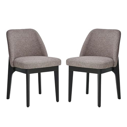 VKNOW Upholstered Wood Dining Chairs Set of 6 with Modern Fabric, Brown | Modern Dining Room Chairs with Wood Legs and Padded Seats, Kitchen Chairs for Restaurant, Living Room, No Wobble - color: Brown-black Leg, size: 6 PCS