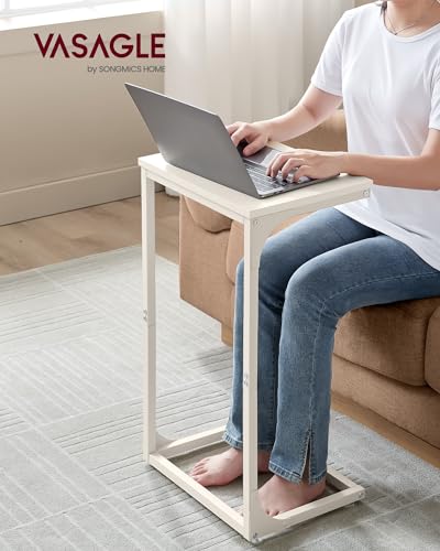 VASAGLE C-Shaped End Table, Side Table for Sofa with Metal Frame | Couch Table, Small TV Tray Table for Living Room, Bedroom, Cream White, Barnet Collection ULET353W77 - color: Cream White