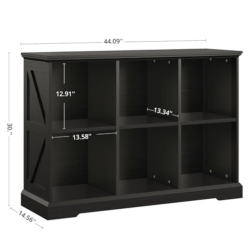 IRONCK 6 Cube Storage Organizer, Farmhouse Wood Bookshelf | Black finish, anti-tip design, cube shelf unit for bedroom, living room, home office, books or decor