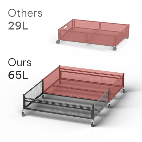 Under Bed Storage with Wheels – Heavy Duty Large Metal Storage Container (70lb load), Low Profile Rolling Organizer with Removable Rubber Wheels, Easy Access for Clothes, Shoes & Blankets - size: Pack of 2
