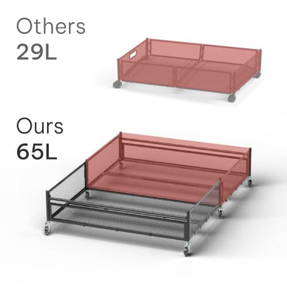 Under Bed Storage with Wheels – Heavy Duty Large Metal Storage Container (70lb load), Low Profile Rolling Organizer with Removable Rubber Wheels, Easy Access for Clothes, Shoes & Blankets - size: Pack of 2