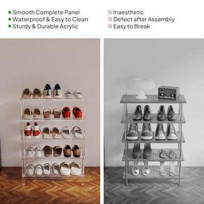 Aquiver 5-Tier Acrylic Shoe Rack - Clear Shoe Rack Organizer - Modern Shoe Storage Shelf, Holds 15-18 Pairs of Shoes for Entryway, Closet - 25.6'' L x 11.8'' W x 36.4'' H, Easy Assembly & Clean - size: 25.6''L x 11.8''D x 36.4''H