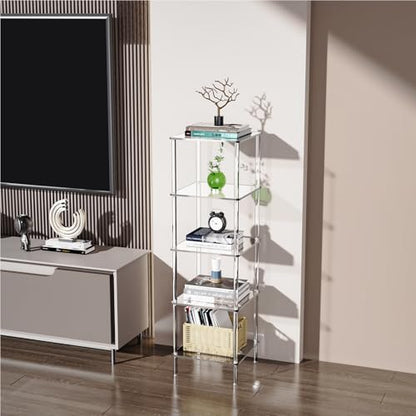 Acrylic Bookshelf, Small Bookcase, Standing Freestanding Corner Storage Shelves Display Shelf for Living Room, Bedroom (Clear, 5 Tier) - size: 5 Tier