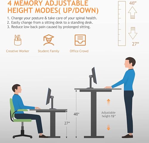 Electric Standing Desk with Wheels, 63'' x 24'' Standing Desk Adjustable Height with Charging Station, 2 USB Ports, 3 Power Outlets, 4 Caster, 27''-46'' Lifting Range Stand up Desk(Black) - color: Black, size: 63 x 24''