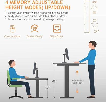 Electric Standing Desk with Wheels, 63'' x 24'' Standing Desk Adjustable Height with Charging Station, 2 USB Ports, 3 Power Outlets, 4 Caster, 27''-46'' Lifting Range Stand up Desk(Black) - color: Black, size: 63 x 24''
