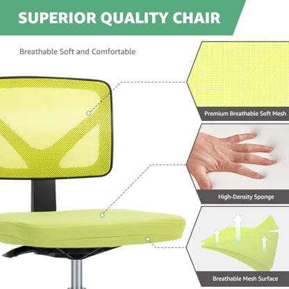 Armless Mesh Office Chair, Ergonomic Low Back Deskchair, Adjustable Rolling Task Computer Swivelchairs for Small Spaces Home Bedroom Study, Yellow - color: Yellow