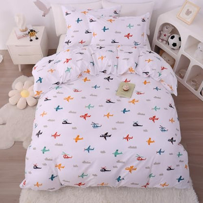 JSD Airplane Kids Duvet Cover Set Twin Size | 2 Piece Soft Printed Microfiber Duvet Cover with Pillow Sham Zipper Closure, Comforter Not Included, Oeko-Tex Certified - color: Airplane, size: Twin