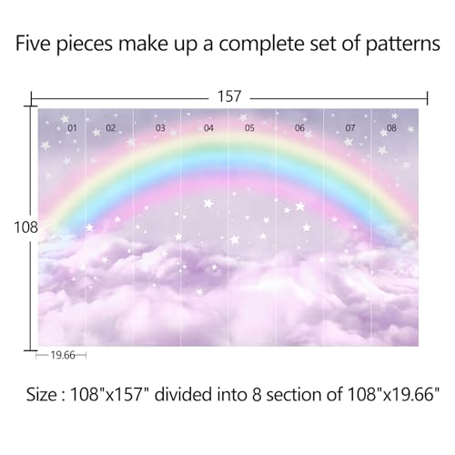 Children's Room Colorful Rainbow Peel-and-Stick Wallpaper 108"x157" | Clouds, Self-adhesive, Wall Mural,Bedroom,Beautiful,Large-scale mural paintings - color: Zzsl-02, size: 108"x157"