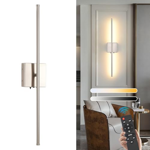 Wireless Battery Operated Wall Sconces, 11000mAh Rechargeable Brushed Nickel Wall Light with Remote Control, 350°Rotate Dimmable Wall Lamp, 3 Color Temperatures, for Bedroom Living Room Hallway, 1 PCS - color: Brushed Nickel, size: 1 Pack