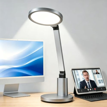 Desk Lamp for Home Office, Eye-Caring Diffused Table Lamp, 3 Colors & Dimmable Computer Lamp with Timer Function, Metal Swing Arm Reading Light
