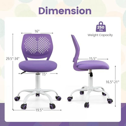 POWERSTONE Small Home Office Desk Chair, Swivel Rolling Study Computer Chair, Adjustable Height Task Chair with Armless Mid Back, Upholstered Mesh Seat, Purple - color: Purple