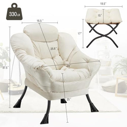 Lazy Chair with Folding Ottoman Modern Large Accent Chair,Contemporary Lounge Leisure Sofa Chair with Armrests Upholstered Sofa Armchair Reading Chair for Bedroom,Dorm & Office (Beige-f) - color: Beige