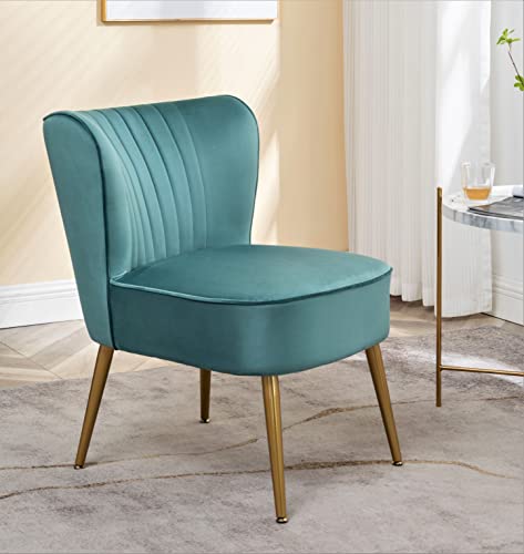 Container Furniture Direct Modern Velvet Accent Chair for Living Room, Bedroom, or Entryway, Stylish and Comfortable Armless Design with Metal Legs, Teal - color: Teal