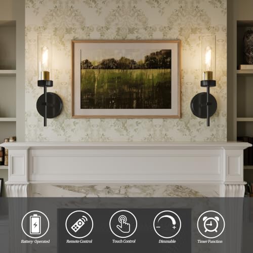 Black Gold Battery Operated Wall Sconce Set of 2, Wireless Wall Sconces with Remote, Rechargeable 3000K Dimmable Wall Light for Bedroom Living Room Bathroom Hallway Entryway Stairwell - color: Black Gold, size: 2 Pack