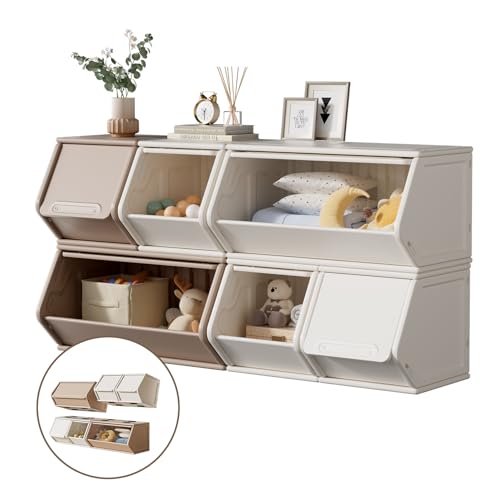 2+4 Free Combination Stackable Plastic Storage Cabinet | Customizable Shelves, Lightweight Organizer, Efficient Storage & Organizer | Home, Office, School, Dorm (Coffee & Cream) - color: 2+4 Coffee & Cream
