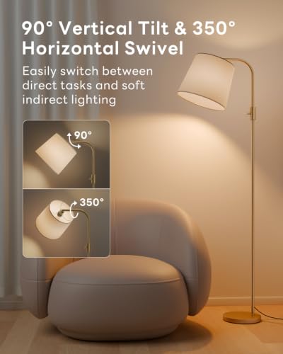 Smart RGB Arc Floor Lamp, 65", App Control, Compatible with Alexa | 2700K-6000K tunable white, 1%-100% dimmable, music sync, 1200lm, 350° swivel woven linen shade, no account required - color: Gold, size: 65"(App Control)