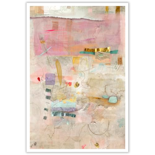 Colorful Abstract Painting Trendy Vibrant Pastel Poster 16x24 Inch Unframed | Abstract Modern Watercolor Painting Wall Art Minimalist Abstract Art for Home Living Room Bedroom Dorm Apartment Entryway - color: Pink texture