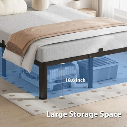 VIPSHOW 20 Inch Queen Bed Frame with Round Corners No Box Spring Needed | 3500lbs Heavy Duty, Under bed storage, 4 mattress stoppers, Headboard holes, Noise-free, Easy assembly & rubber covers - size: Queen, style: 20 Inch