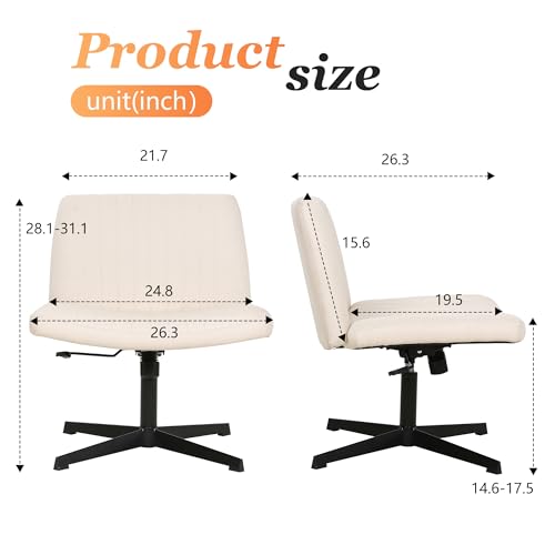 FDW Criss Cross Chair Armless Cross Legged Office Desk Chair Adjustable Swivel Ergonomic Desk Chair No Wheels U Shaped Backrest with Wide Seat Native Sponge Computer Task Vanity Chair for Home Office - color: Cream, style: Without Wheels