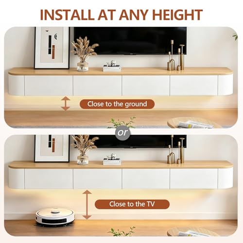 Floating TV Stand Wall Mounted Floating Entertainment Center 47-118 in with LED and Drawers & Cable Management, Modern Wood Media Console Under TV for Living Room Bedroom and Home(Black,102.3IN) - color: Black, size: 102.3IN