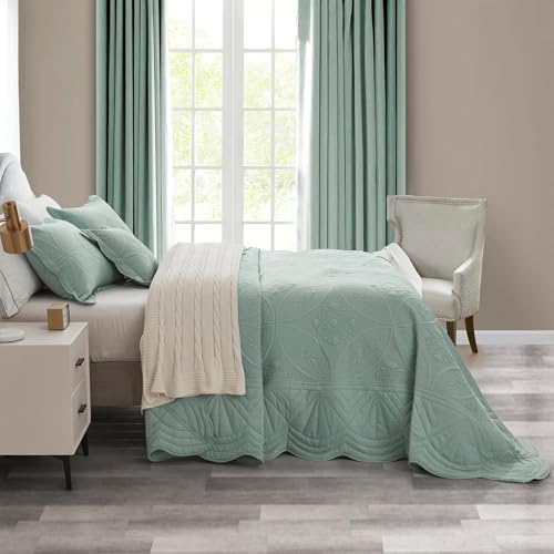 DaisyHuang Bedspread - Full Size Bedding Cover - Modern & Contemporary Coverlet Set, Real Stitching, Reversible, Lightweight, 5 Piece, Seaglass - color: Seaglass, size: Full(96"x110")
