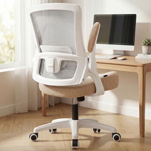 NEO CHAIR Office Desk Chair High Back Mesh Chair Adjustable Lumbar, Beige | Ergonomic High-Back Design with Breathable Mesh, Flip-Up Armrests, Comfortable Support for Home office or Computer Work - color: Beige