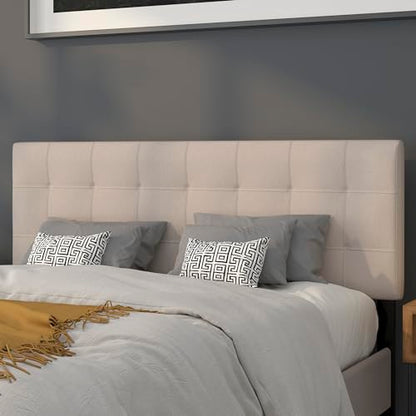 EMMA + OLIVER Beige Queen Quilted Tufted Headboard | Adjustable Bed Rail Slots, Fabric Upholstered - color: Beige, size: Queen