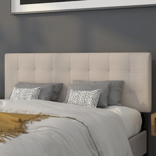Quilted Tufted Upholstered Queen Size Headboard in Beige Fabric - color: Beige, size: Queen
