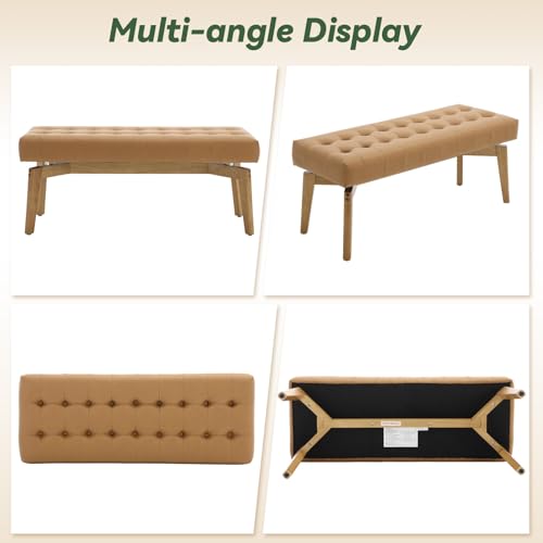 HNY Brown PU Leather Upholstered Bench,45.5 Wood Window Bench | Entryway Bench Storage Bench Bedroom Bench Modern Tufted Floating Design Seat for Living Room Indoor Hallway - color: Brown Pu