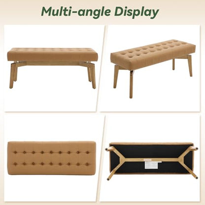HNY Brown PU Leather Upholstered Bench,45.5 Wood Window Bench | Entryway Bench Storage Bench Bedroom Bench Modern Tufted Floating Design Seat for Living Room Indoor Hallway - color: Brown Pu