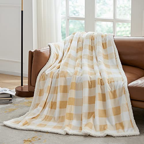 Sherpa Buffalo Plaid Twin Blanket 60" X 70", Fuzzy Fluffy Soft Cozy Throw Blanket, Fleece Flannel Plush Microfiber Blanket for Couch Bed Sofa(Beige) - color: Beige