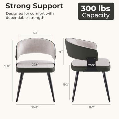 Dining Chairs Set of 2, Modern Woven Fabric Kitchen Chairs | Woven Fabric Upholstery, Curved Back, Metal Legs, Dining Room, Kitchen, Breakfast Nook, Restaurant, Cafe, Beige Woven - color: Beige Woven, size: Set of 2