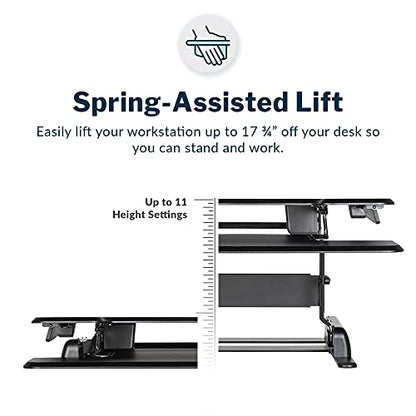 Vari - VariDesk Essential 30 - Two-Tier Standing Desk Converter for Home Office - Adjustable Sit Stand Desk with 11 Height Settings - Standing Desk Riser for Monitor & Accessories - 30" Wide, Black - size: 30"