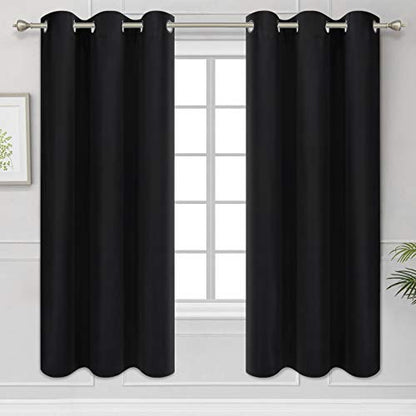 Diraysid Black Grommet Blackout Curtains for Bedroom Thermal Insulated Room Darkening Curtains Drapes, 42 x 63 Inch, 2 Panels - color: Black, size: 42"W x 63"L (Pack of 2)