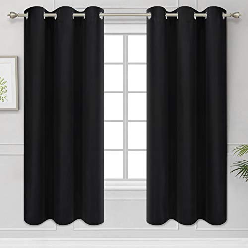 Diraysid Black Grommet Blackout Curtains for Bedroom Thermal Insulated Room Darkening Curtains Drapes, 42 x 63 Inch, 2 Panels - color: Black, size: 42"W x 63"L (Pack of 2)